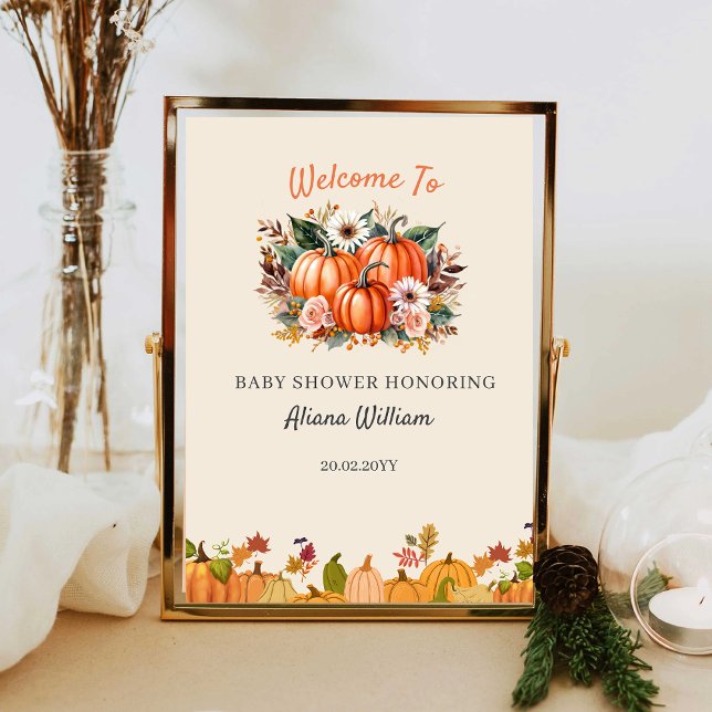 Boho Citrouille Floral Automne Baby shower Affiche (Créateur téléchargé)