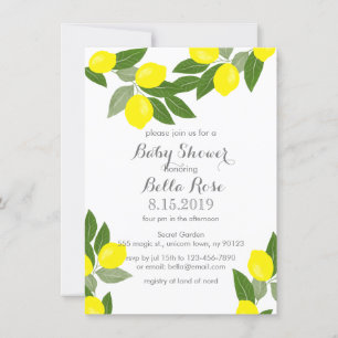Boho Citrus Lemon Baby Shower Invitations
