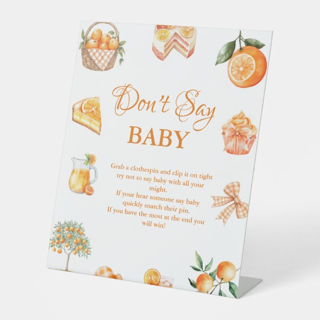 Boho Citrus Orange don't say baby baby Shower sign (Front)