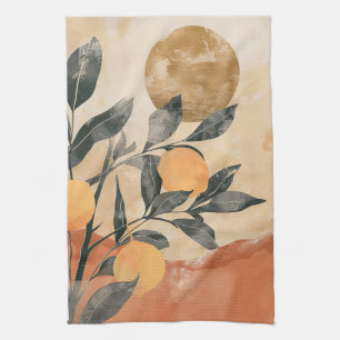 Boho Citrus Tree with Sun and Mountains Kitchen Towel