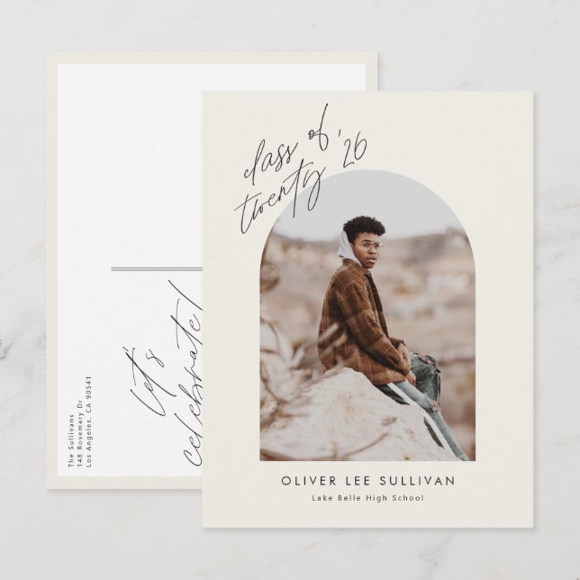 Boho Class of 2025 Arch Photo Graduation Invitation Postcard (Front/Back)