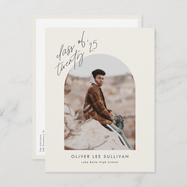 Boho Class of 2025 Arch Photo Graduation Invitation Postcard (Front/Back)