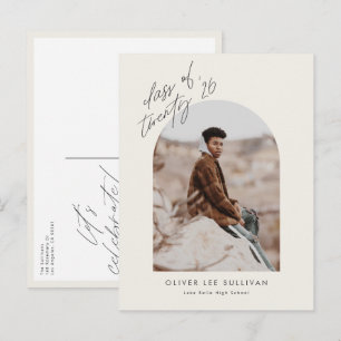 Boho Class of 2026 Arch Photo Graduation Invitation Postcard