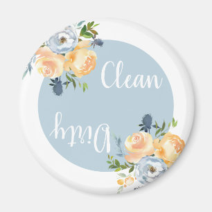 Boho Clean Dirty Floral Blue Dishwasher Magnet