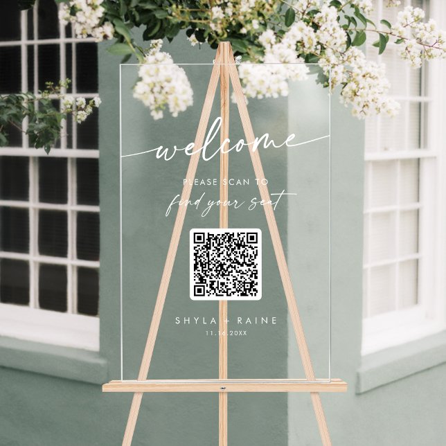 Boho Clear QR Code Acrylique Mariage Seing Chart (Boho Clear QR Code Acrylic Wedding Seating Chart)
