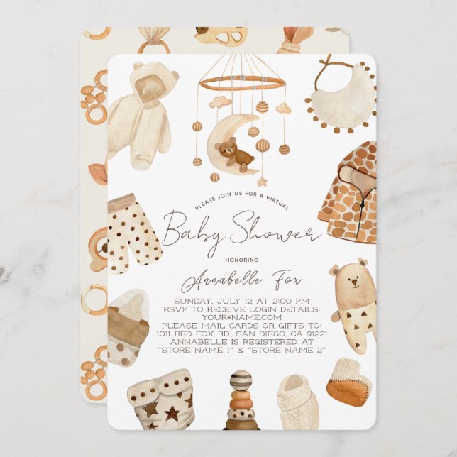 Boho Clothes Nursery Gender-Neutral Baby Shower In Invitation (Front/Back)