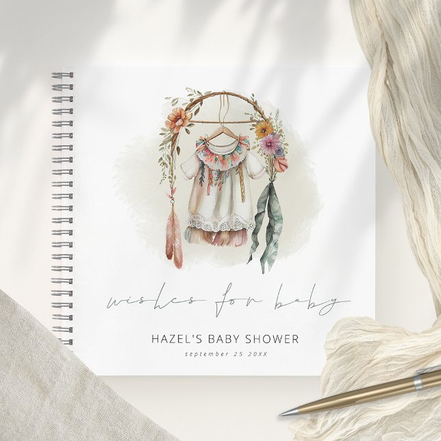 Boho Clothes Wishes Baby Shower Sage Guest Book (Creator Uploaded)