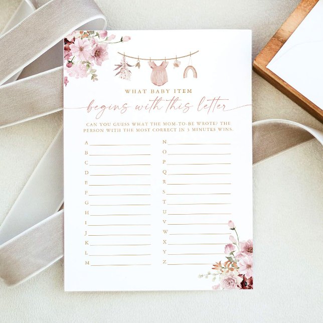 Boho Clothesline ABC Baby Shower Game Card (Creator Uploaded)