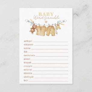 Boho Clothesline Baby Word Scramble Game Enclosure Card