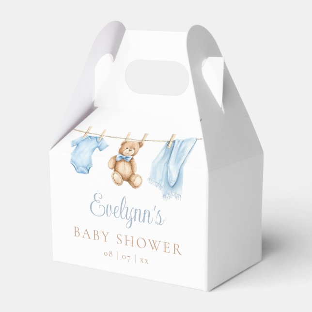 Boho Clothesline Dusty Blue Boy Baby Shower Favor Box (Front Side)