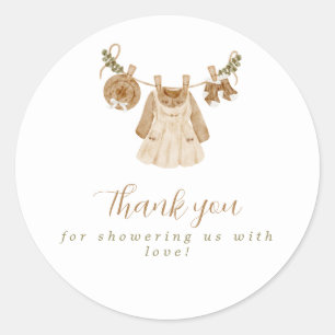 Boho Clothesline Girl Baby Shower Classic Round Sticker