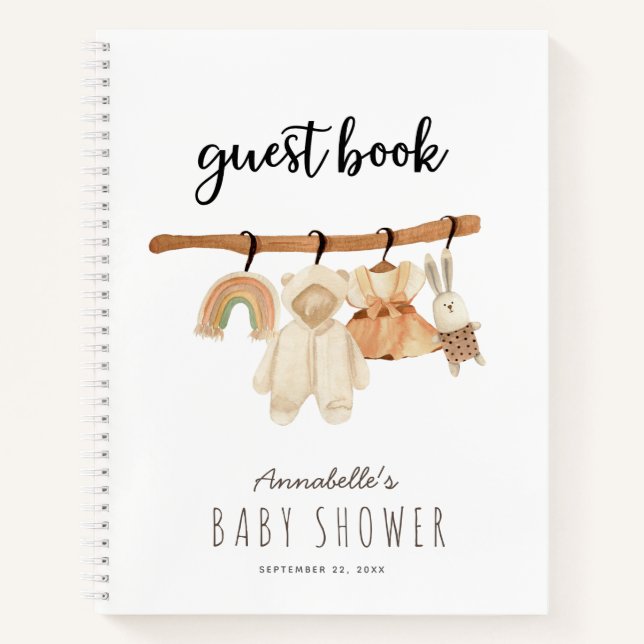 Boho Clothesline Girl Baby shower livre d'invités (Devant)