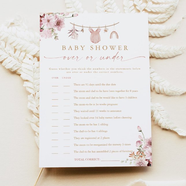 Boho Clothesline Over Under Baby Shower Game Card (Creator Uploaded)