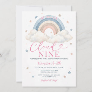 Boho Cloud Nine Pastel Rainbow Stars Baby Shower Invitation