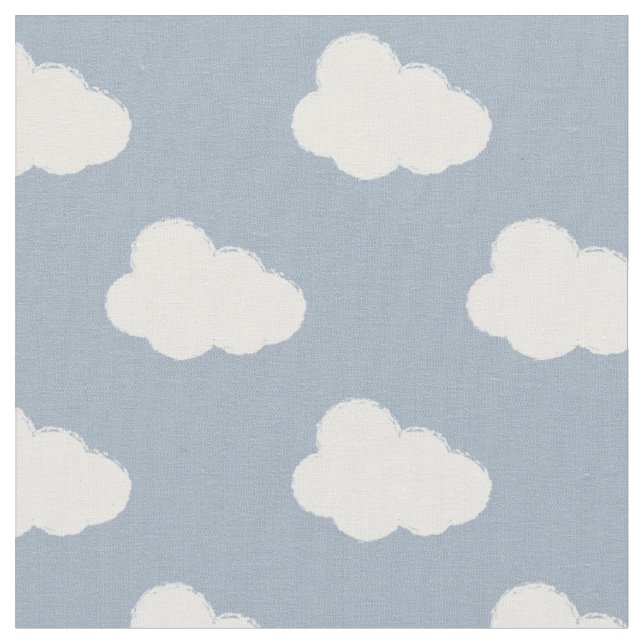 Boho Clouds Sky Simple Gender Neutral Kids Blue Fabric (Close Up)