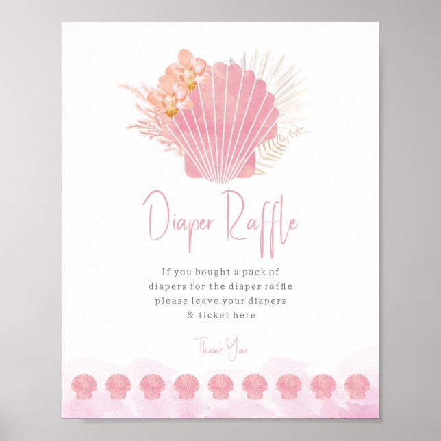 Boho Coastal Diaper Raffle Baby Shower Poster (Devant)