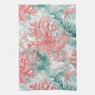 Boho Coastal Seashell Pattern Kitchen Towel