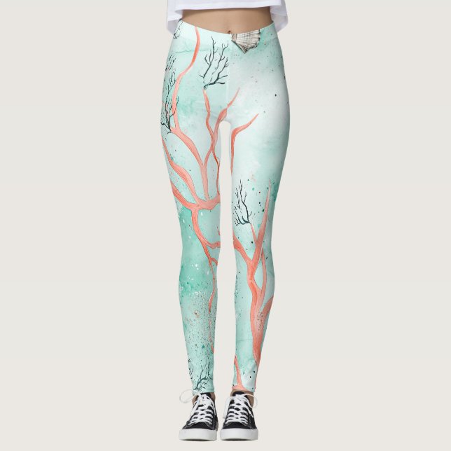 Boho Coastal Seashell Pattern Leggings (Front)