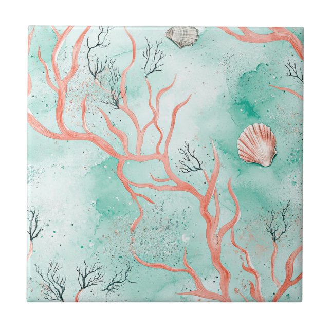 Boho Coastal Seashell Pattern Tile (Front)