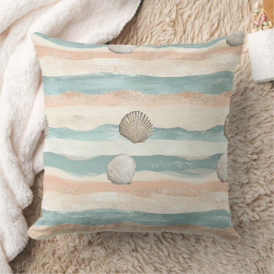 Boho Coastal Seashell Wave Pattern (5) Throw Pillow