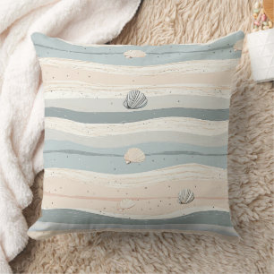 Boho Coastal Seashell Wave Pattern Throw Pillow