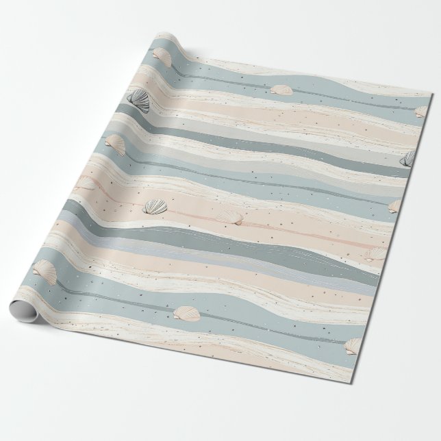 Boho Coastal Seashell Wave Pattern Wrapping Paper (Unrolled)