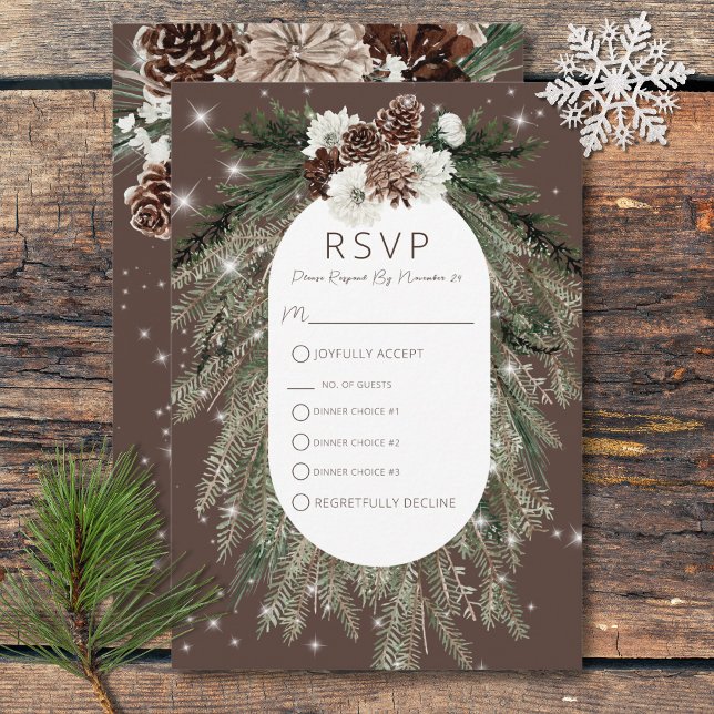 Boho Cocoa Pine Winter Sparkle Three Dinner RSVP Card (Boho Cocoa Pine Winter Sparkle Three Dinner RSVP Card)