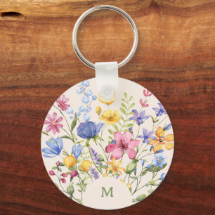 Boho Colorful Wildflowers with Monogram Keychain