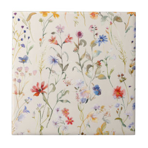 Boho Colour watercolour wild flower Tile
