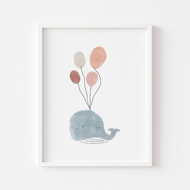 Boho coloured baby whale with balloons poster (Creator Uploaded)