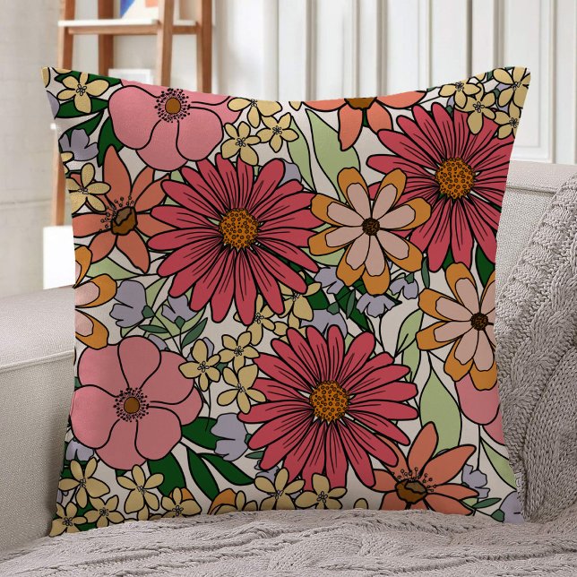 Boho Coloured Floral Pattern Throw Pillow (Creator Uploaded)