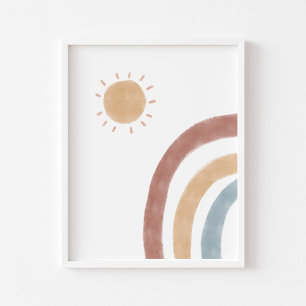 Boho coloured sun and rainbow nursery room print