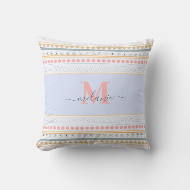 Boho colourful Abstract Monogram Throw Pillow (Front)
