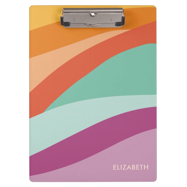 Boho Colourful Abstract Retro Name Clipboard (Front)