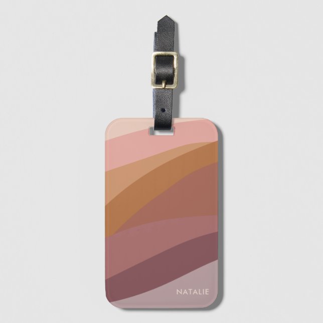Boho Colourful Abstract Retro Name Luggage Tag (Front Vertical)