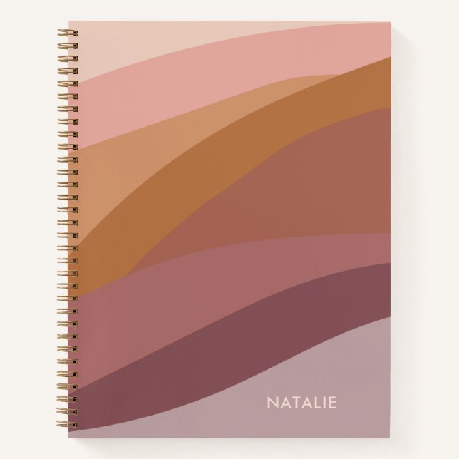 Boho Colourful Abstract Retro Name Notebook (Front)