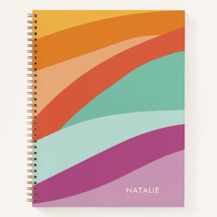 Boho Colourful Abstract Retro Name Notebook