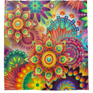 Boho Colourful Floral Art Shower Curtain