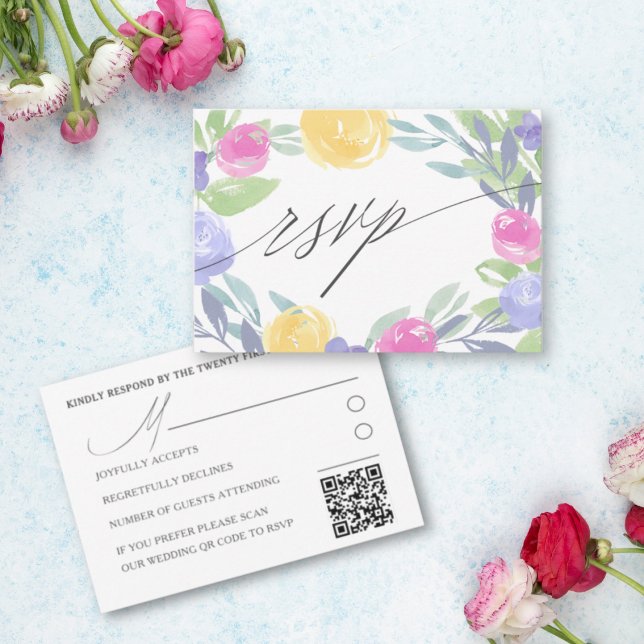 Boho Colourful Floral Watercolor Wedding RSVP (Creator Uploaded)