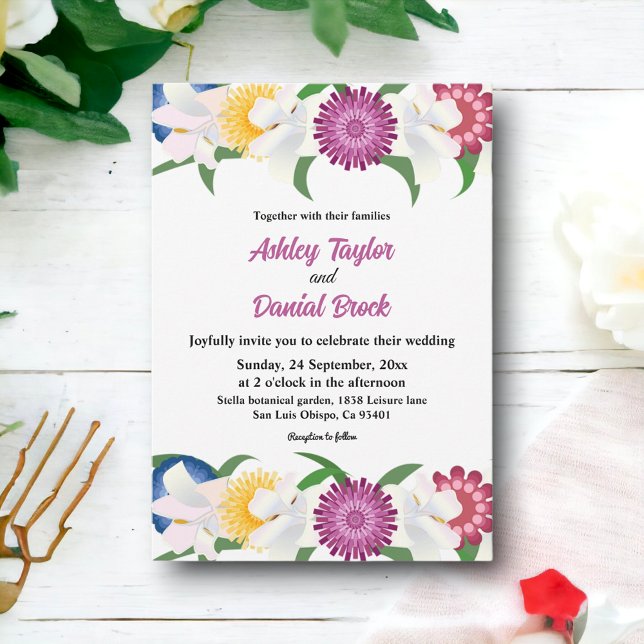 Boho Colourful Flowers Modern Spring Floral Weddin Invitation (Creator Uploaded)