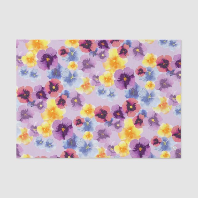 Boho Colourful Flowers Purple Pansy Lavender Craft Tissue Paper (Front)