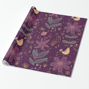 Boho Colourful Fun Bird Pattern Wrapping Paper