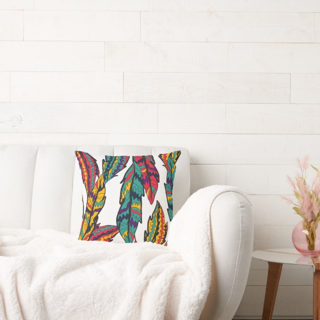 boho colourful leaves pattern throw pillow (Couch)