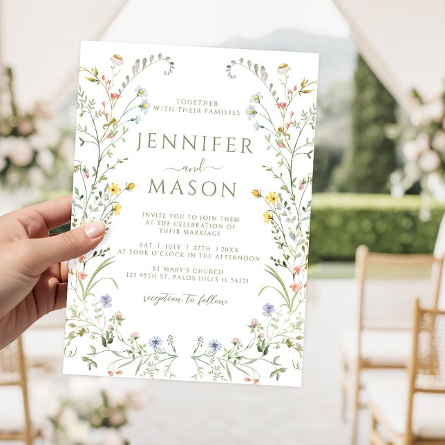 Boho Colourful Meadow Wildflower Wreath Wedding Invitation (Creator Uploaded)