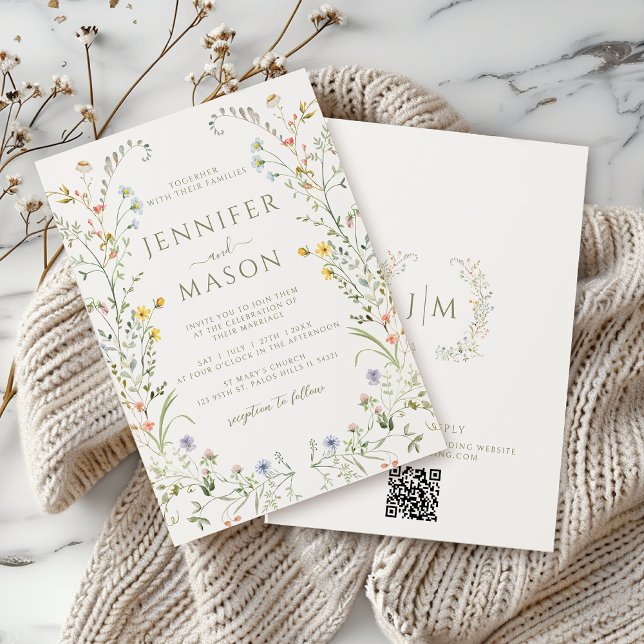 Boho Colourful Meadow Wildflower Wreath Wedding Invitation (Creator Uploaded)