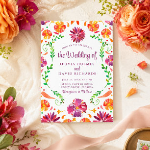 Boho Colourful Mexican Floral Fiesta Wedding Invit Invitation