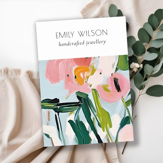 Boho Colourful Pink Blue Painted Floral 2 Earring Business Card (Creator Uploaded)