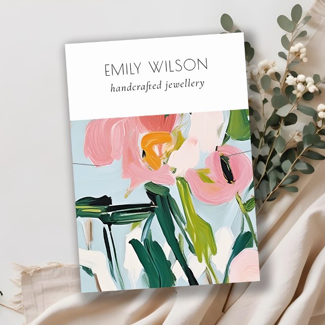 Boho Colourful Pink Blue Painted Floral Necklace Business Card (Creator Uploaded)