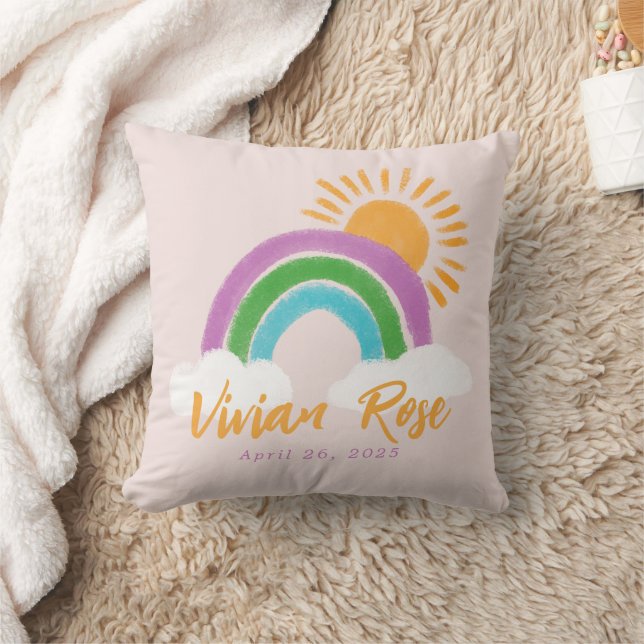 Boho Colourful Rainbow Baby Birthday Nursery Decor Throw Pillow (Blanket)