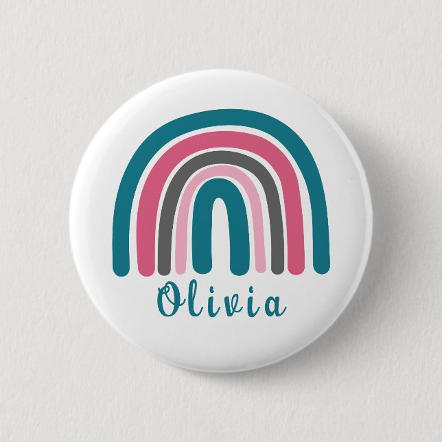 Boho Colourful Rainbow With Personalized Name  2 Inch Round Button (Front)